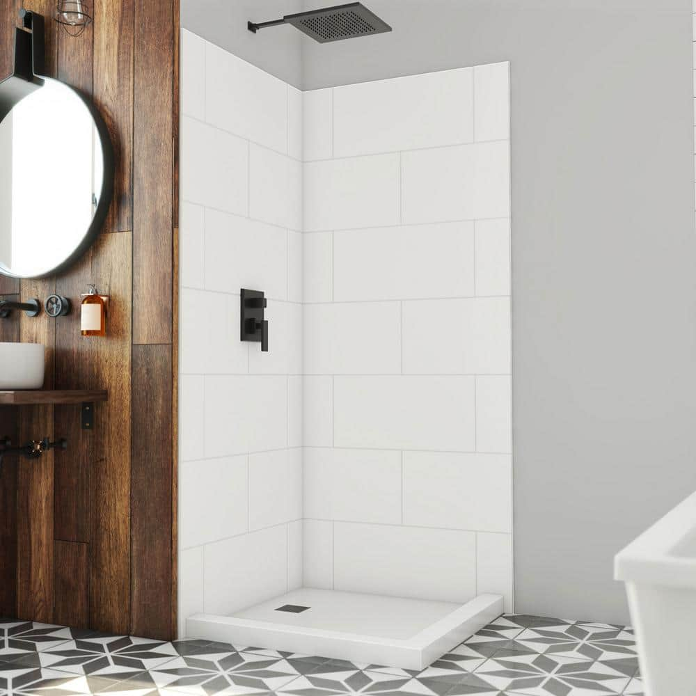 DreamLine DreamStone 36 in. D x 36 in. W x 84 in. H Corner Shower Wall Kit in White Traditional Subway Pattern