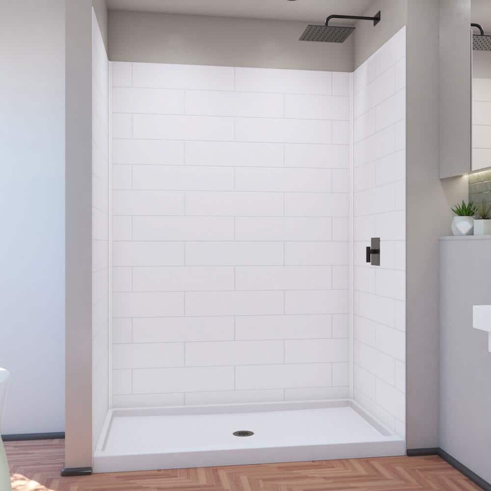 DreamLine DreamStone 36 in. D x 60 in. W Base and Wall Kit in White Modern Subway Pattern