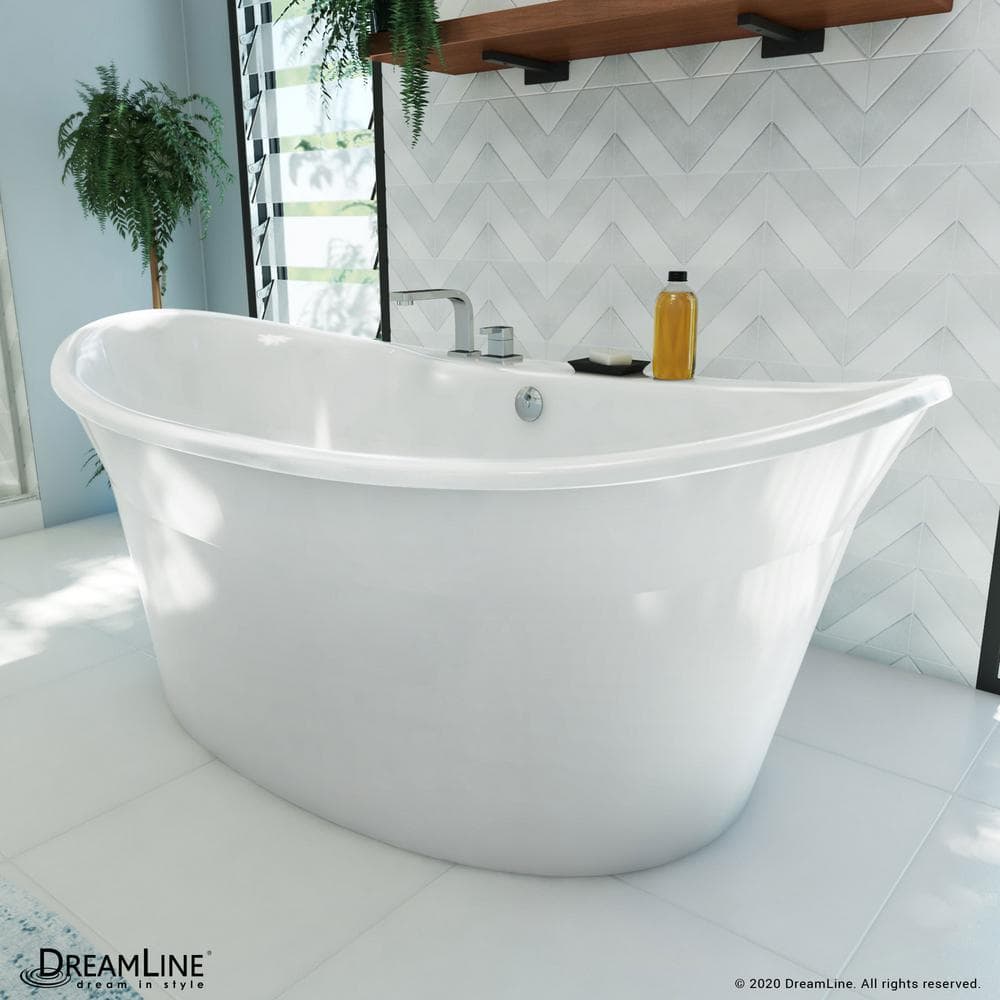 DreamLine Montego 66 in. W x 36 in. D Acrylic Freestanding Bathtub in White