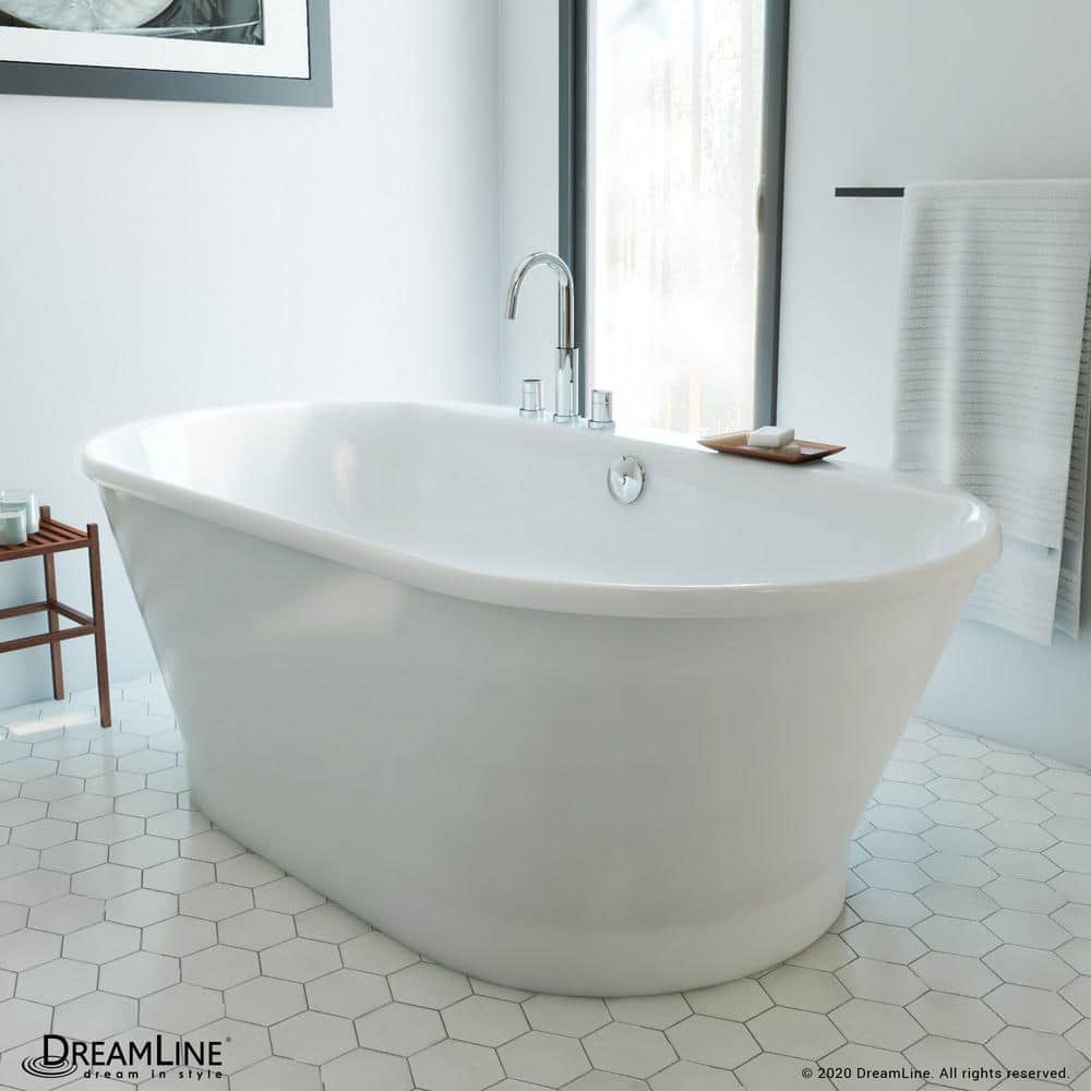 DreamLine Caribbean 66 in. W x 36 in. D Acrylic Freestanding Bathtub in White