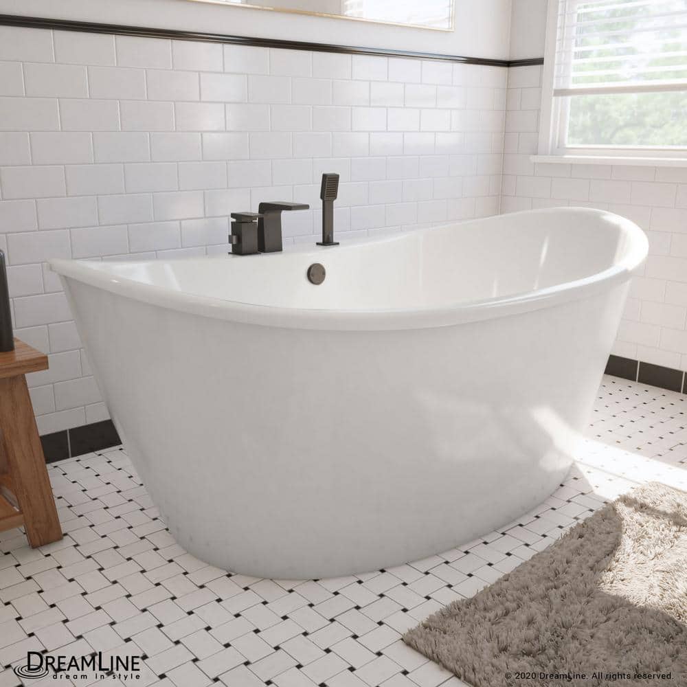 DreamLine Caspian 66 in. W x 36 in. D Acrylic Freestanding Bathtub in White