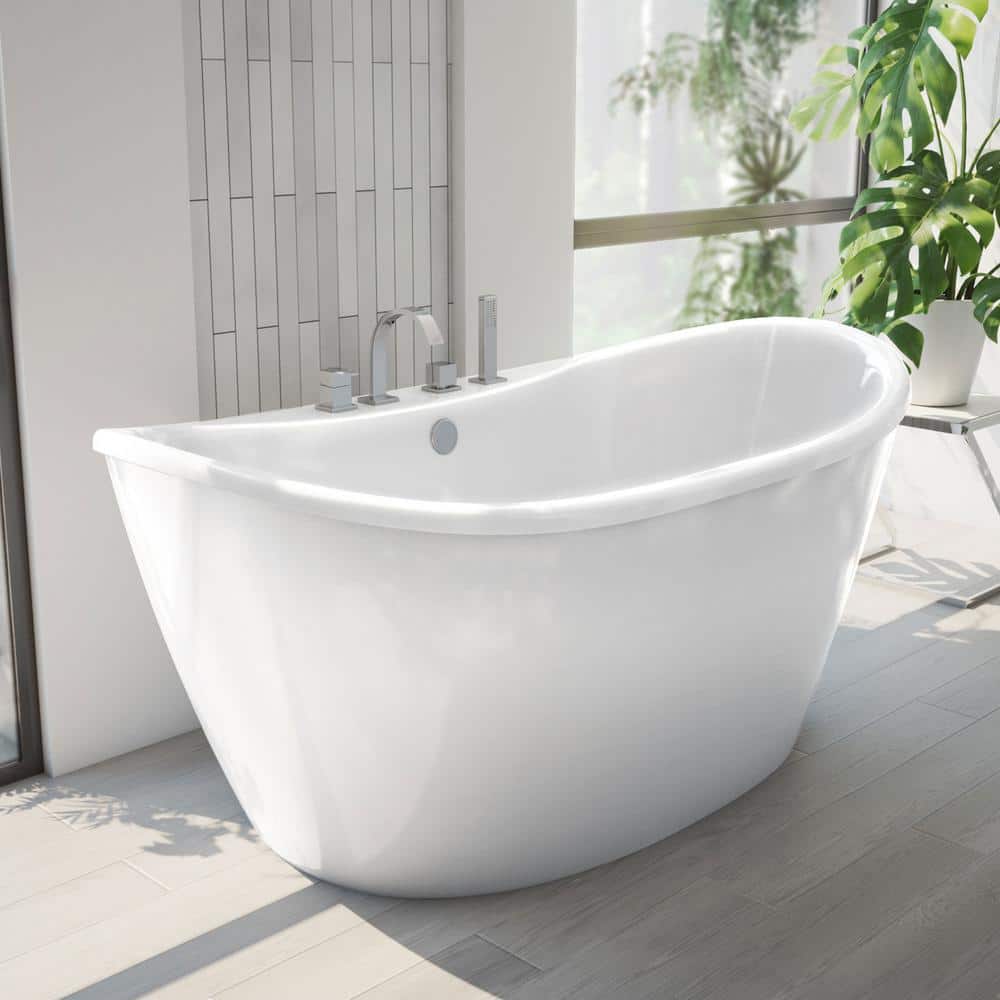 DreamLine Caspian 60 in. W x 32 in. D Acrylic Freestanding Bathtub in White