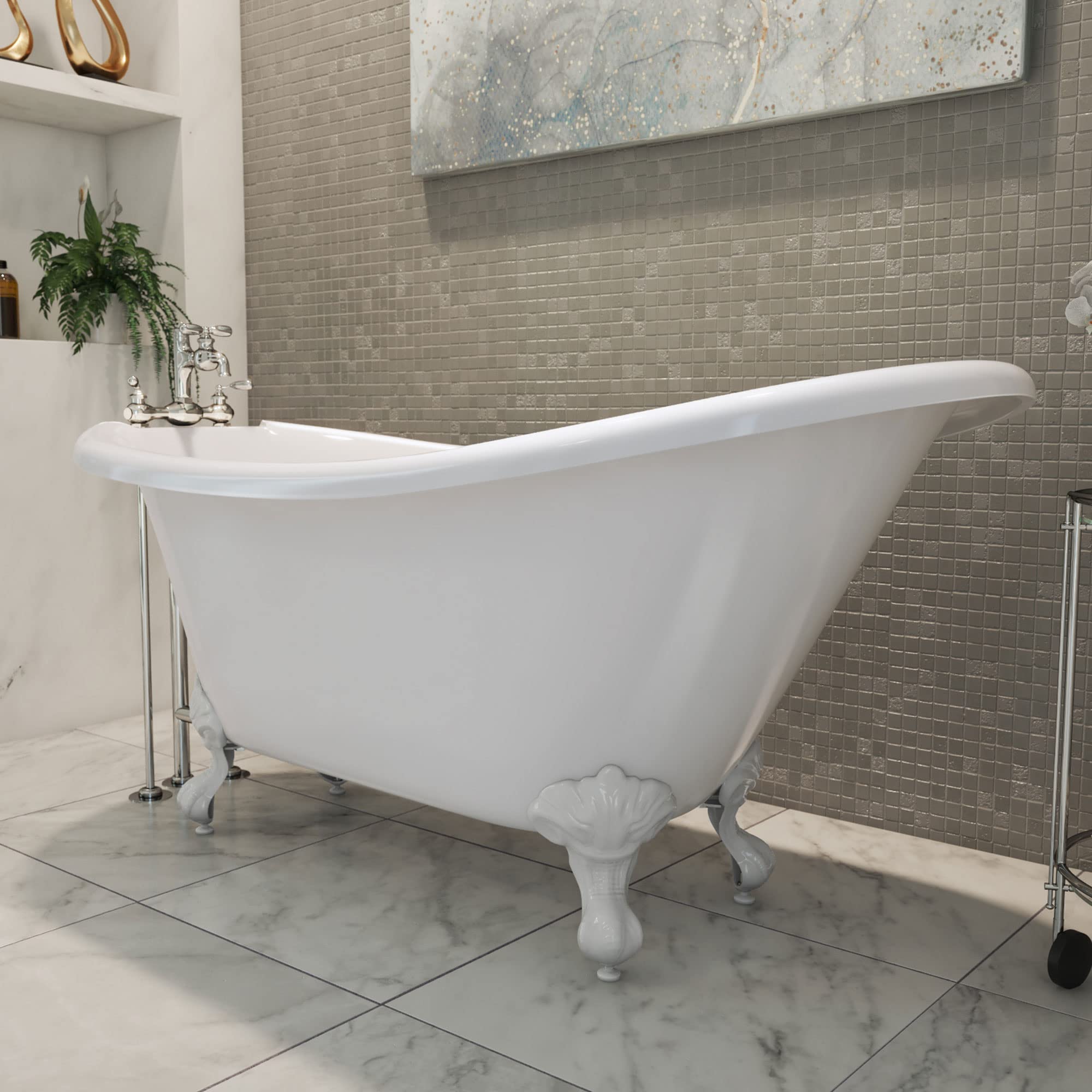 DreamLine Atlantic 61 in. L x 28 in. H Acrylic Freestanding Bathtub with White Finish