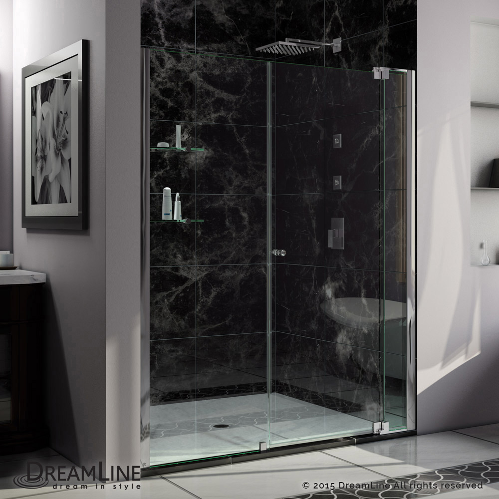 Allure 60 to 67" Frameless Pivot Shower Door, Clear 3/8" Glass Door, Chrome