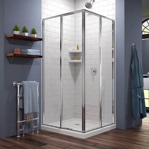 DreamLine Cornerview 42 in. D x 42 in. W x 74 3/4 in. H Framed Sliding Shower Enclosure in Chrome with White Acrylic Base Kit