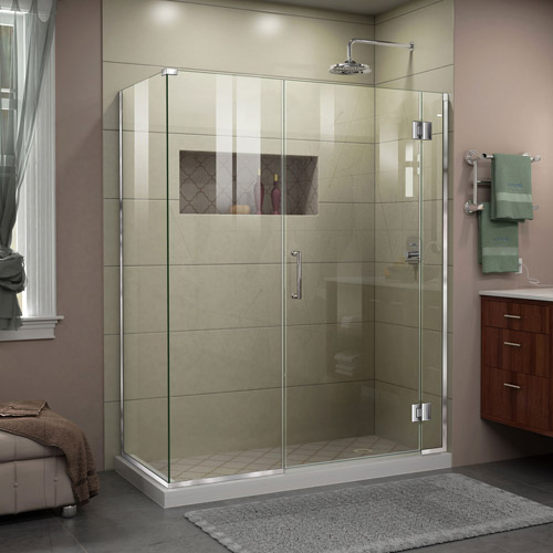 DreamLine Unidoor-X 51 1/2 in. W x 34 3/8 in. D x 72 in. H Frameless Hinged Shower Enclosure in Chrome