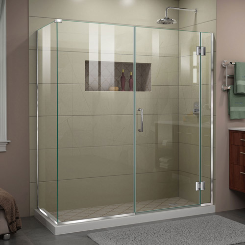 DreamLine Unidoor-X 63 1/2 in. W x 34 3/8 in. D x 72 in. H Frameless Hinged Shower Enclosure in Chrome