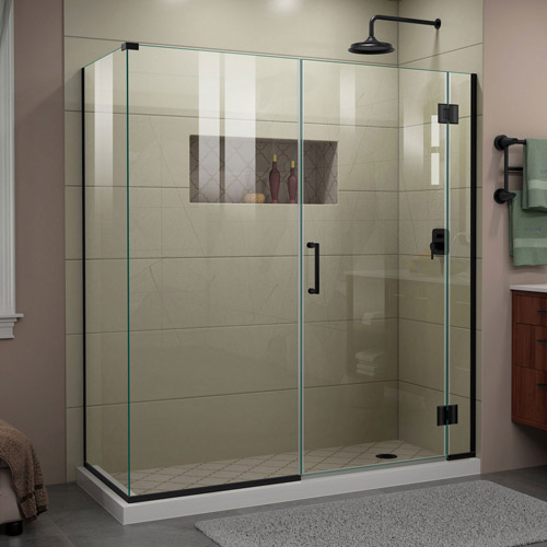 DreamLine Unidoor-X 63 1/2 in. W x 34 3/8 in. D x 72 in. H Frameless Hinged Shower Enclosure in Satin Black