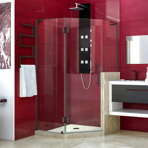 DreamLine Prism Plus 40 in. x 72 in. Frameless Neo-Angle Hinged Shower Enclosure with Half Panel in Brushed Nickel
