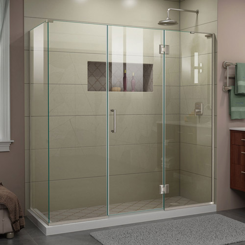 DreamLine Unidoor-X 69 1/2 in. W x 30 3/8 in. D x 72 in. H Frameless Hinged Shower Enclosure in Brushed Nickel