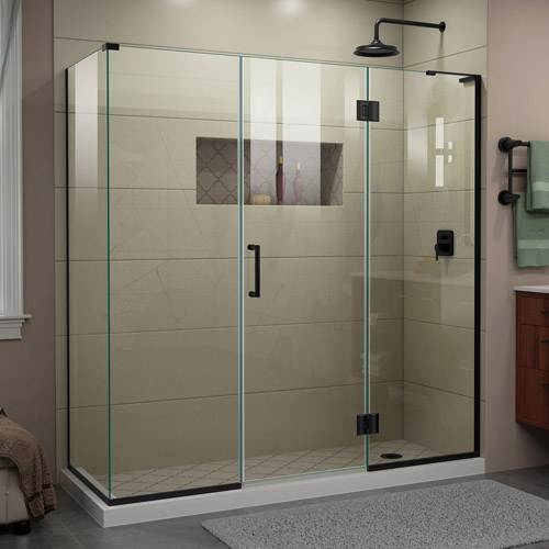 DreamLine Unidoor-X 69 1/2 in. W x 30 3/8 in. D x 72 in. H Frameless Hinged Shower Enclosure in Satin Black