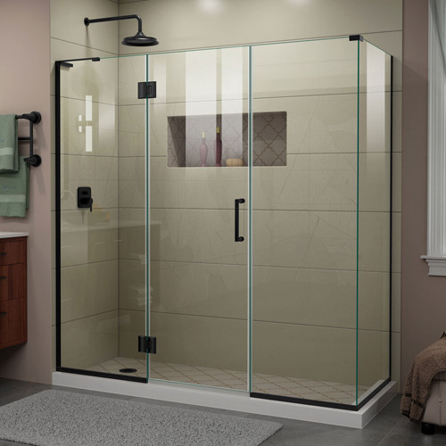 DreamLine Unidoor-X 69 1/2 in. W x 34 3/8 in. D x 72 in. H Frameless Hinged Shower Enclosure in Satin Black