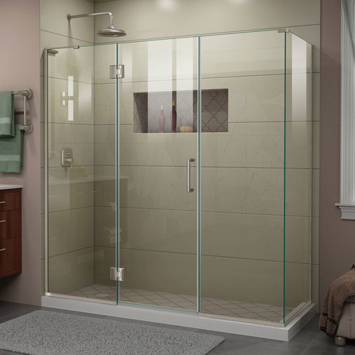 DreamLine Unidoor-X 70 1/2 in. W x 34 3/8 in. D x 72 in. H Frameless Hinged Shower Enclosure in Brushed Nickel