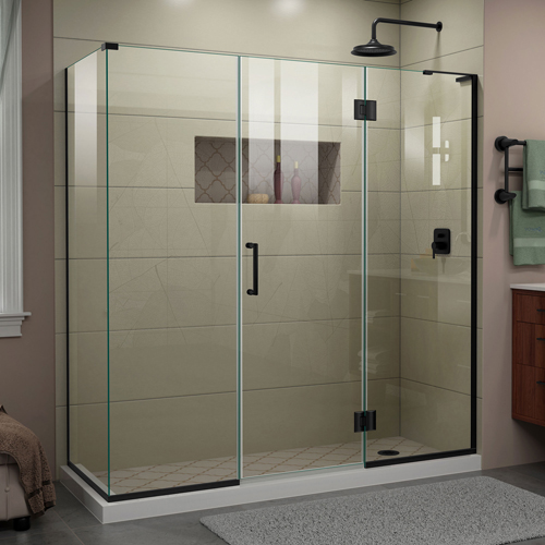 DreamLine Unidoor-X 70 1/2 in. W x 34 3/8 in. D x 72 in. H Frameless Hinged Shower Enclosure in Satin Black