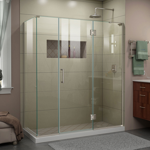 DreamLine Unidoor-X 63 1/2 in. W x 30 3/8 in. D x 72 in. H Frameless Hinged Shower Enclosure in Brushed Nickel