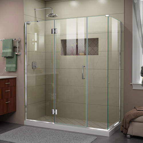 DreamLine Unidoor-X 63 1/2 in. W x 34 3/8 in. D x 72 in. H Frameless Hinged Shower Enclosure in Chrome