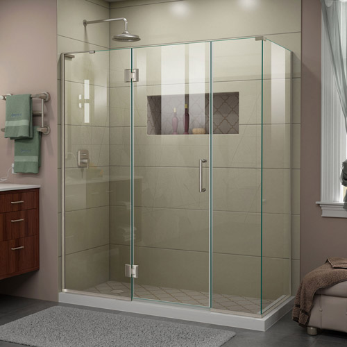 DreamLine Unidoor-X 64 in. W x 30 3/8 in. D x 72 in. H Frameless Hinged Shower Enclosure in Brushed Nickel