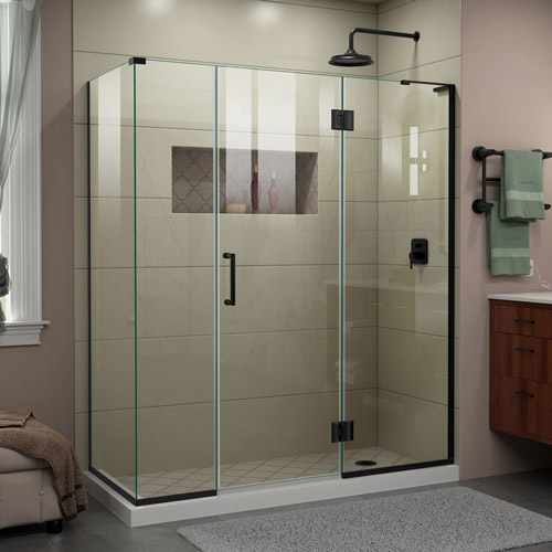 DreamLine Unidoor-X 64 in. W x 30 3/8 in. D x 72 in. H Frameless Hinged Shower Enclosure in Satin Black