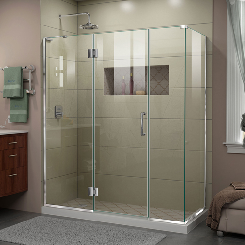 DreamLine Unidoor-X 64 1/2 in. W x 34 3/8 in. D x 72 in. H Frameless Hinged Shower Enclosure in Chrome