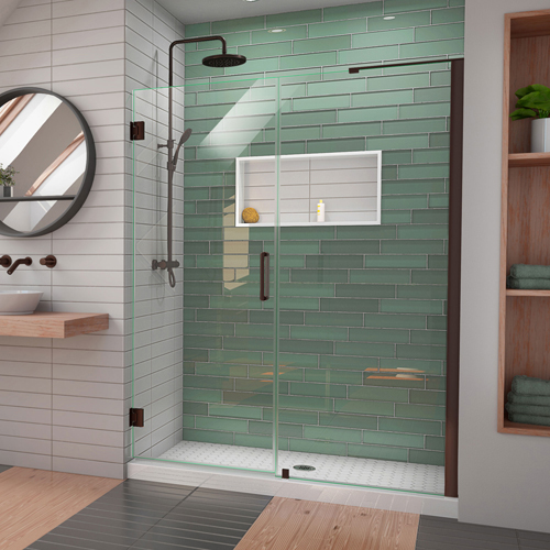 DreamLine Unidoor-LS 57-58 in. W x 72 in. H Frameless Hinged Shower Door with L-Bar in Brushed Nickel