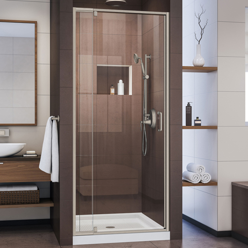 DreamLine Flex 28-32 in. W x 72 in. H Semi-Frameless Pivot Shower Door in Brushed Nickel