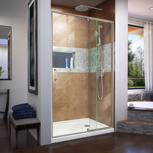 DreamLine Flex 38-42 in. W x 72 in. H Semi-Frameless Pivot Shower Door in Brushed Nickel