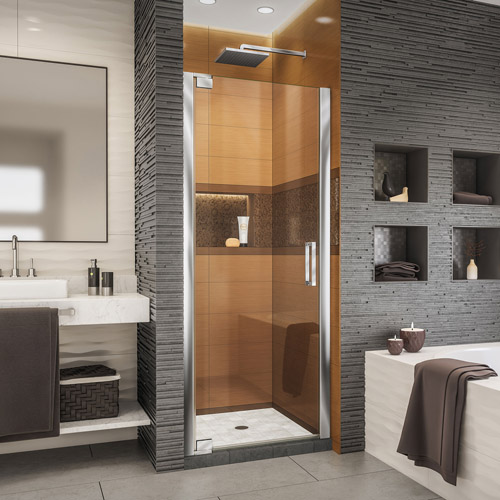 DreamLine Elegance-LS 27 - 29 in. W x 72 in. H Frameless Pivot Shower Door in Chrome