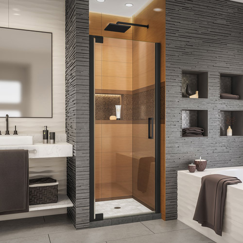 DreamLine Elegance-LS 27 - 29 in. W x 72 in. H Frameless Pivot Shower Door in Satin Black