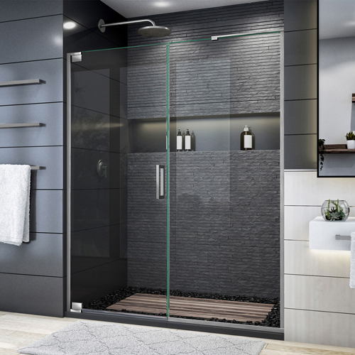 DreamLine Elegance Plus 58-58 3/4 in. W x 72 in. H Frameless Pivot Shower Door in Brushed Nickel