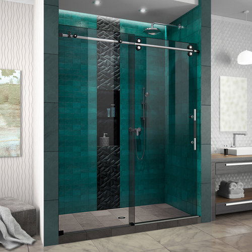 DreamLine Unidoor Toulon 34 in. D x 34 in. W x 72 in. H Frameless Hinged Shower Enclosure in Satin Black