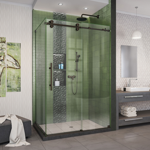 DreamLine Enigma-XO 32 1/2 in. D x 44 3/8-48 3/8 in. W x 76 in. H Frameless Shower Enclosure in Oil Rubbed Bronze Stainless Stee
