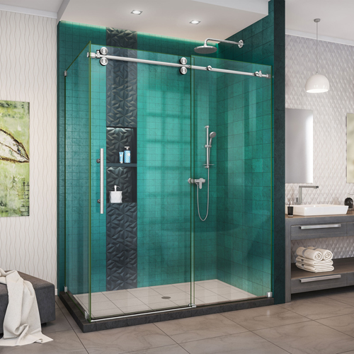 DreamLine Enigma-XO 32 1/2 in. D x 50-54 in. W x 76 in. H Frameless Shower Enclosure in Brushed Stainless Steel