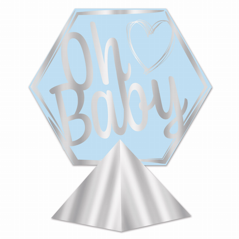 3-D Centerpiece - Multi-Color Baby Shower 3-D Blue & Silver Foil Oh Baby