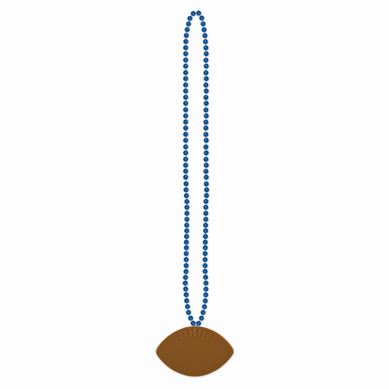 Beads with Medallion -  33"FootballBeads with  Football in Blue