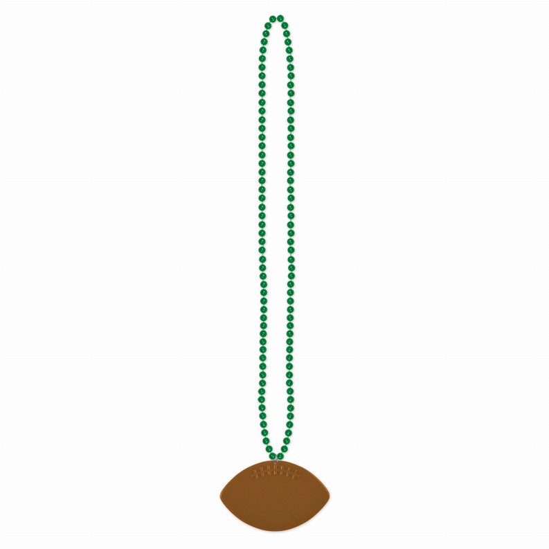 Beads with Medallion -  33"FootballBeads with  Football in Green