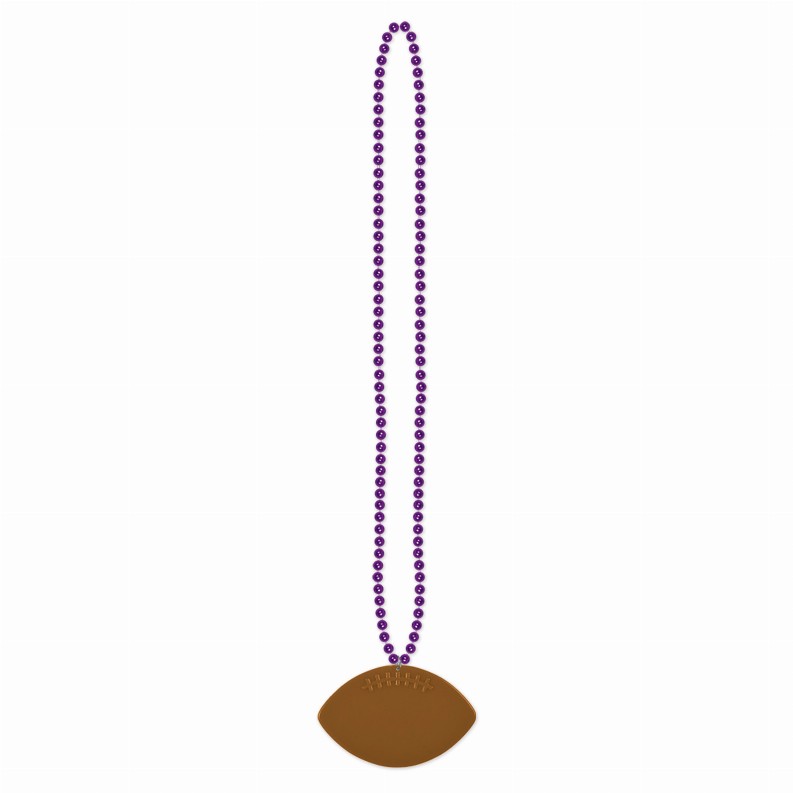 Beads with Medallion -  33"FootballBeads with  Football in Purple