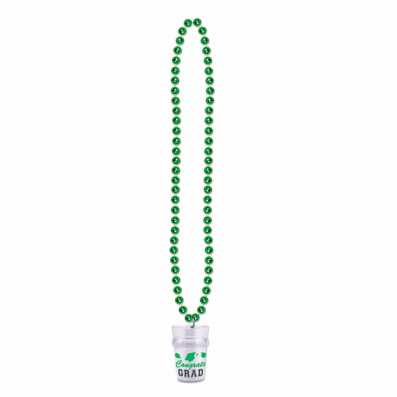 Beads with Medallion -  33"GraduationBeads with Grad Glass in Green