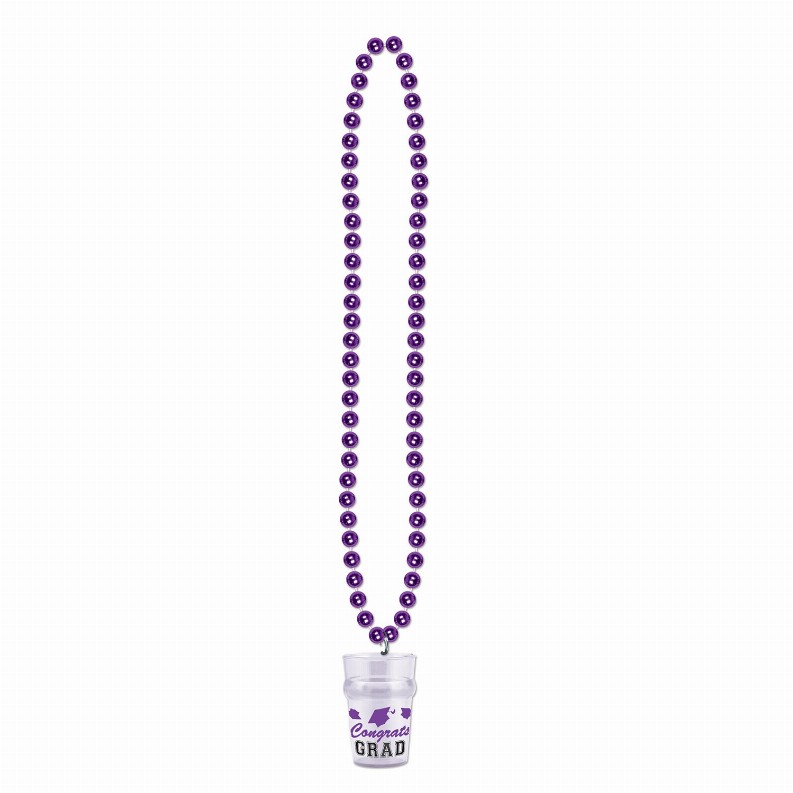 Beads with Medallion -  33"GraduationBeads with Grad Glass in Purple