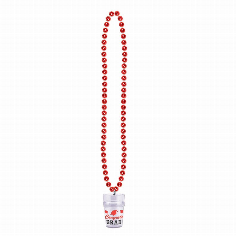 Beads with Medallion -  33"GraduationBeads with Grad Glass in Red