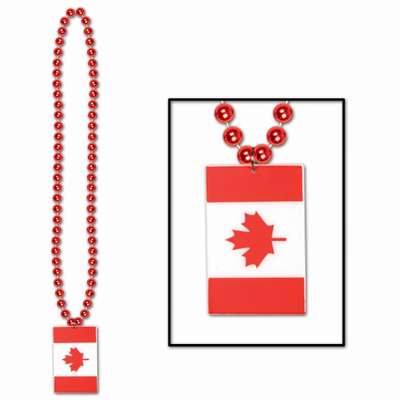 Beads with Medallion -  36"InternationalBeads with Printed Canadian Flag