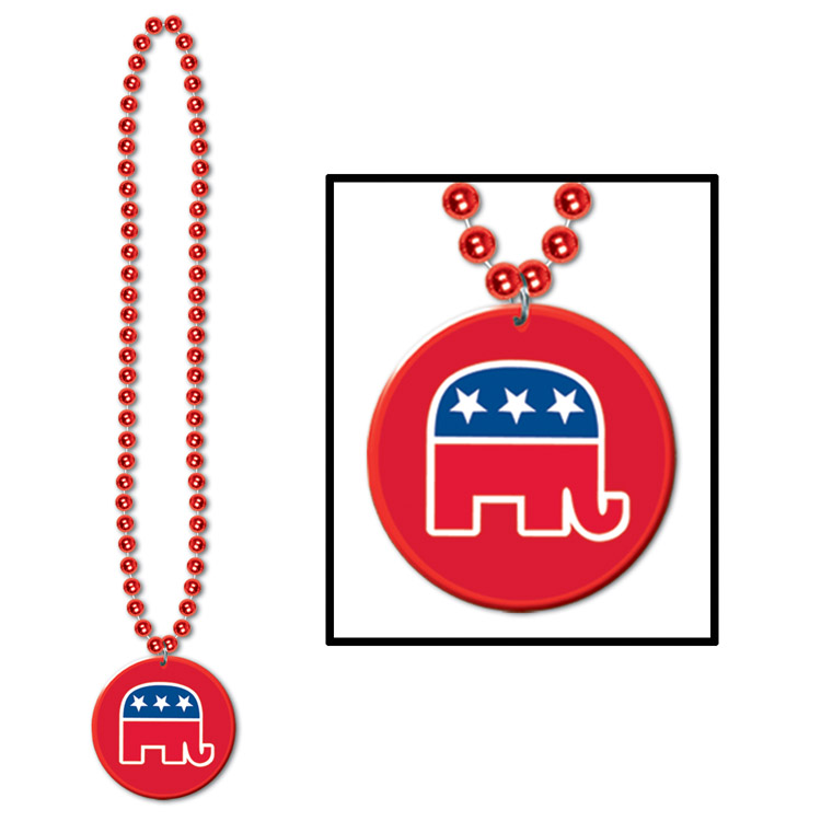 Beads with Medallion -  33"PatrioticBeads with Republican