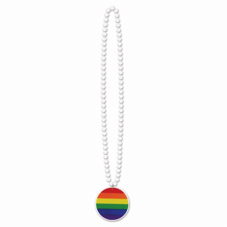 Beads with Medallion -  33"RainbowBeads with Printed Rainbow