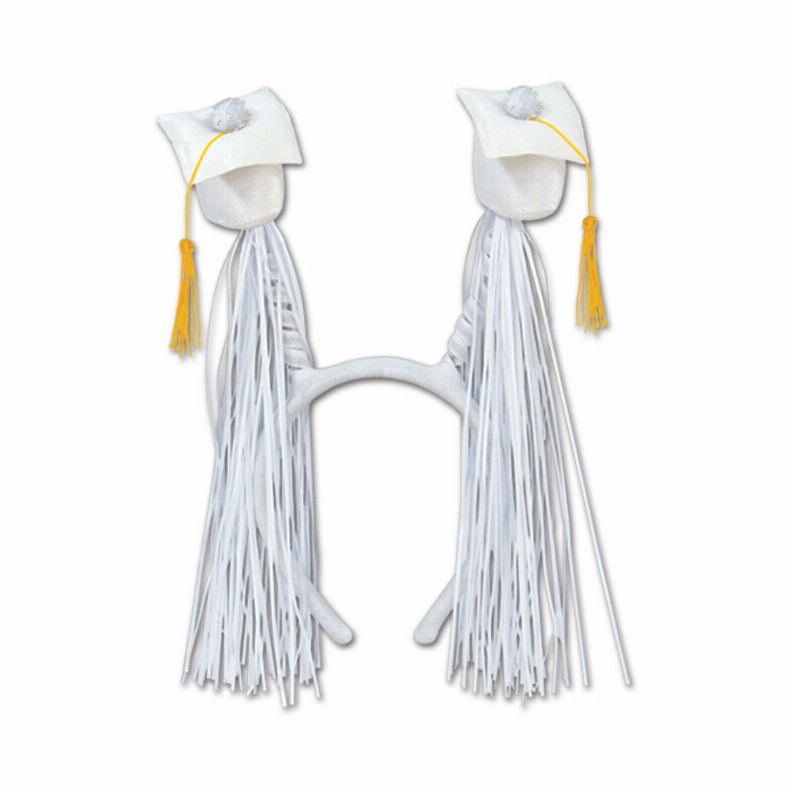 Boppers and Headbands - Graduation Grad Cap with Fringe Boppers in White