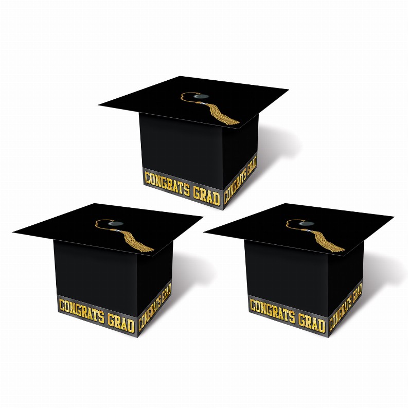 Favor Boxes (Multiple Designs Available) - 3.25" x 3.25"GraduationBlack Grad Cap Favor Boxes