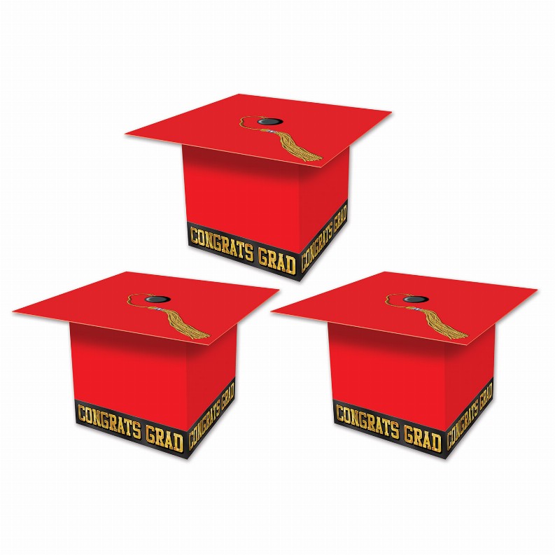 Favor Boxes (Multiple Designs Available) - 3.25" x 3.25"GraduationRed Grad Cap Favor Boxes