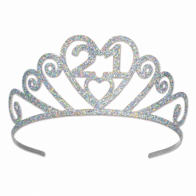 Glittered Metal Tiara  - 21st Birthday Glittered Metal 21 Tiara