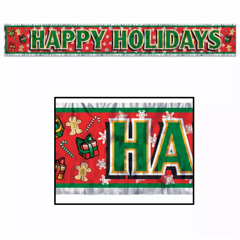 Hanging Banner metallic banner metallic happy holidays fringe