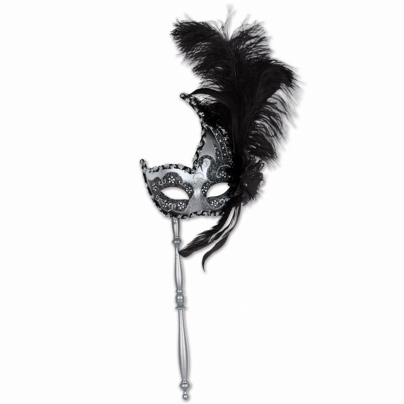 Novelty  - Mardi Gras Black Costume Mask with Stick