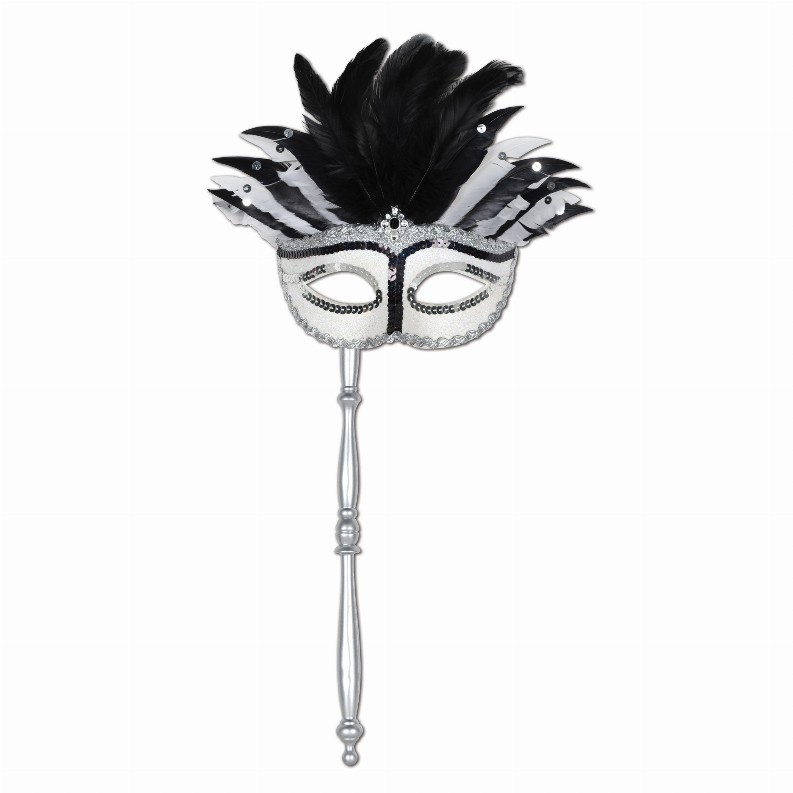 Novelty  - Mardi Gras White Costume Mask with Stick