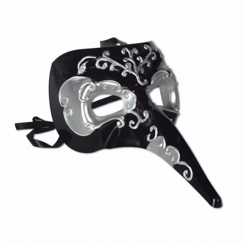Novelty  - Mardi Gras Silver Long Nose Mask